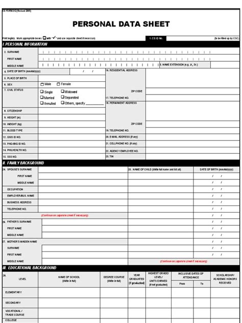 personnel data sheet.